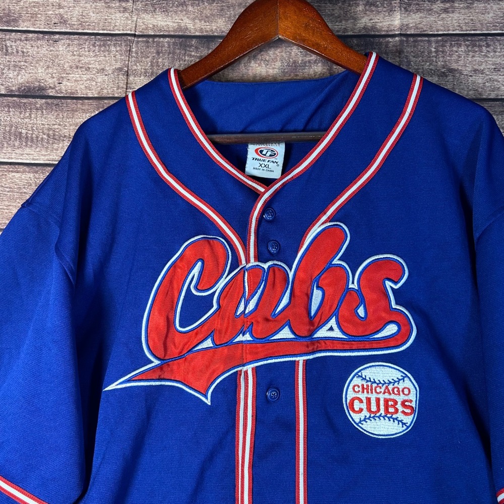 Chicago Cubs True Fan MLB Baseball Jersey Blue Red XXL Button Front Embroidered
